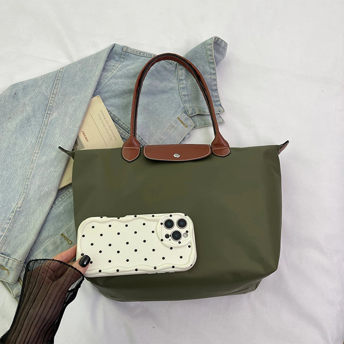 Solid Color Large Capacity Bag Magnetic Snap