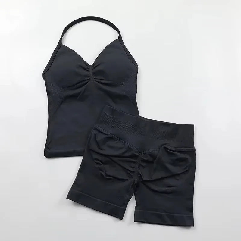 2Pcs Seamless Yoga Set  Padded Halter Tank
