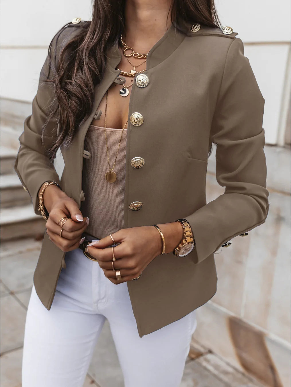 Casual O-neck Long Sleeve Jacket  Office Lady