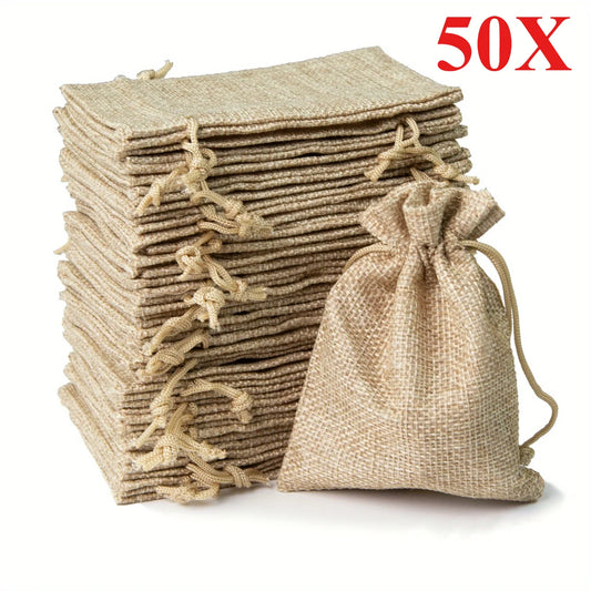 50PCS Drawstring Burlap Jute Favor Gift Bag