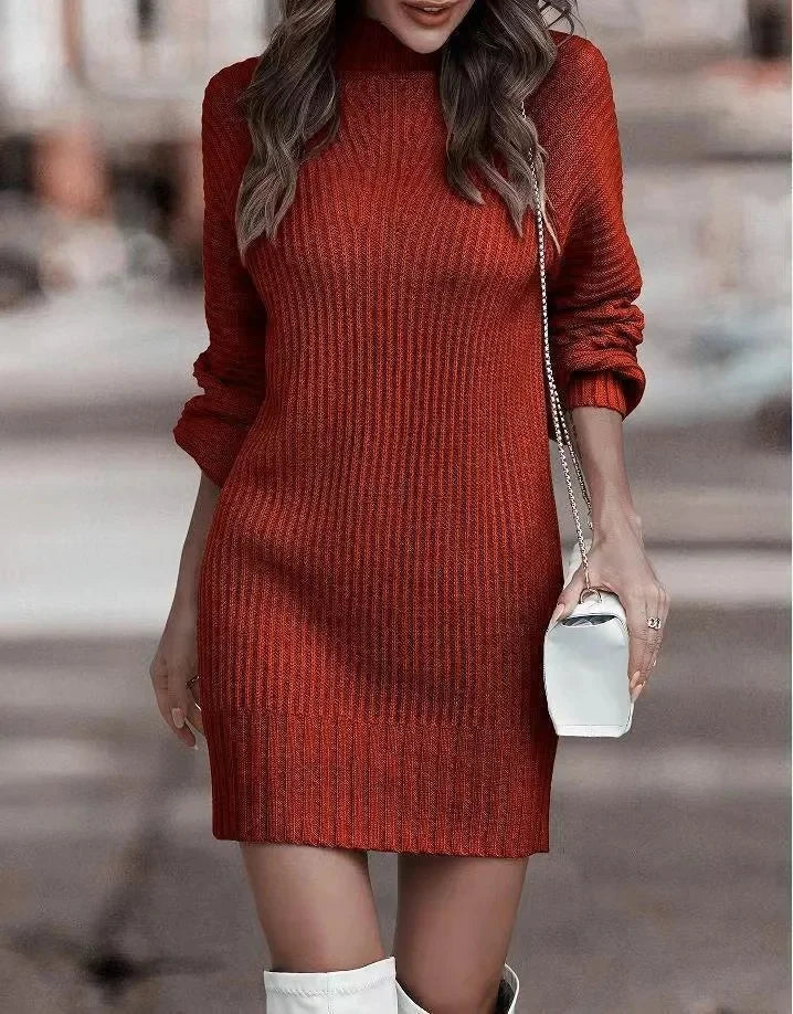High Neck Long Sleeve Knitted Dress