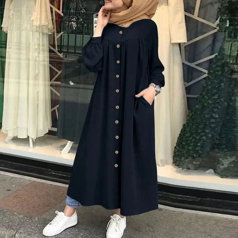 Elegant  Stand Collar Long Sleeve Cardigan Dress