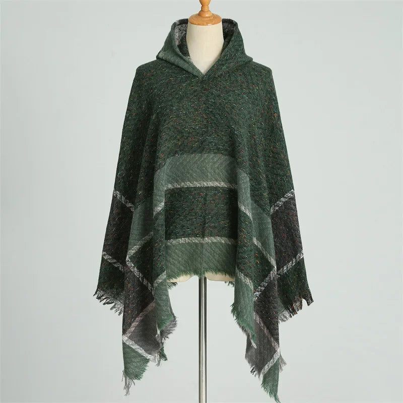 Winter Women Hooded Cape Wrap Scarf Poncho