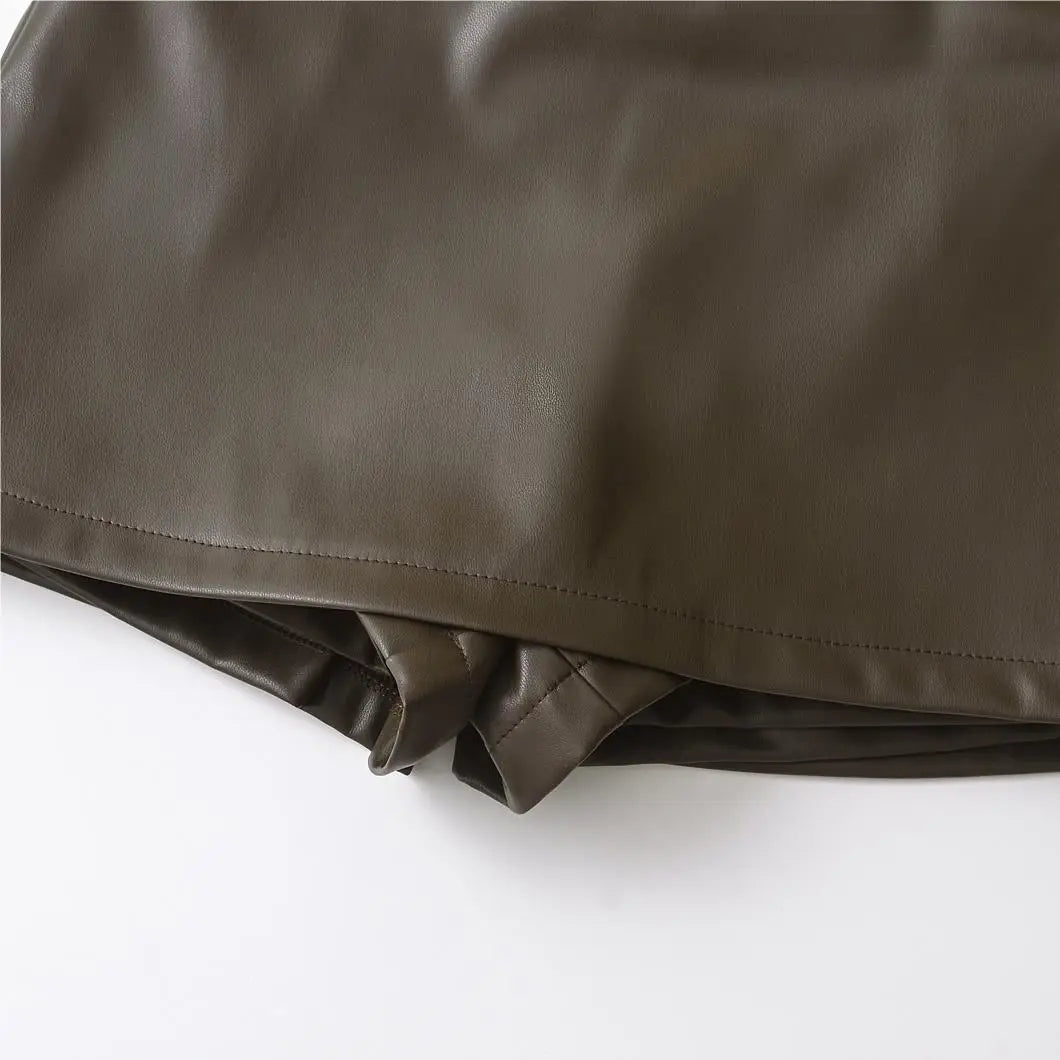 Low Rise Skirts Split Leather Skirt With Shorts