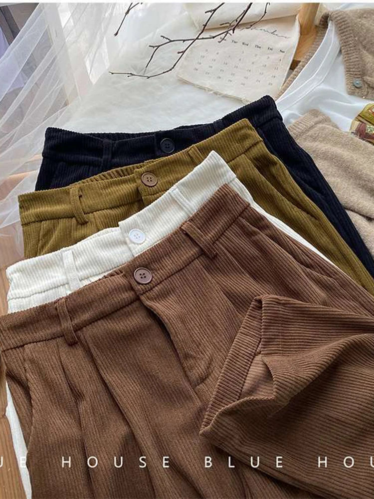 Corduroy Pants Full Length Trousers Coffee Pocket