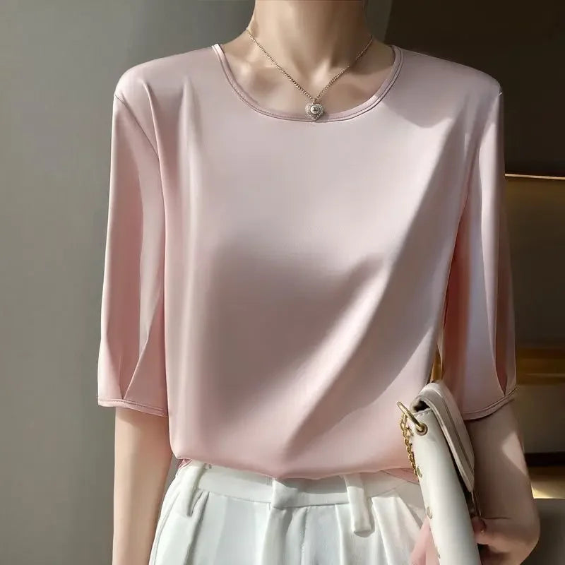 Lady's half Sleeve tops O-Neck pullover