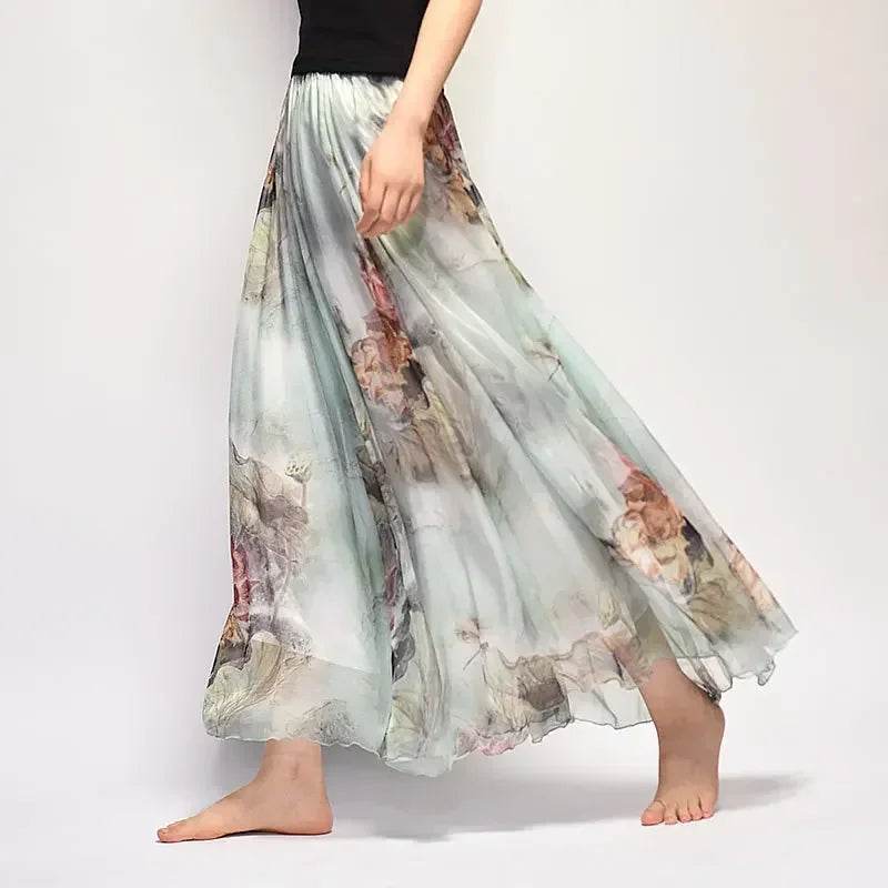 Vintage Chiffon High Waist Long Skirt