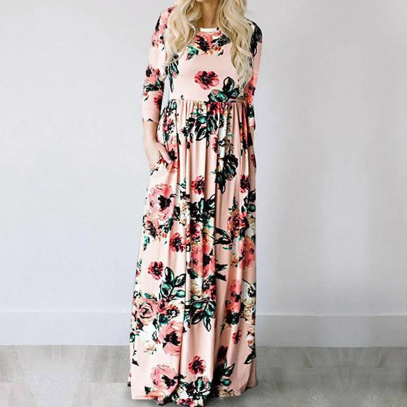 Floral Print  Short Sleeve Maxi Dress