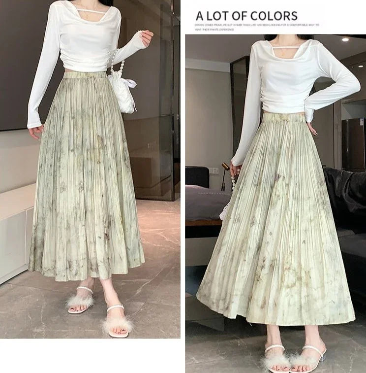 Long Pleated  Skirt High Waist  Chiffon