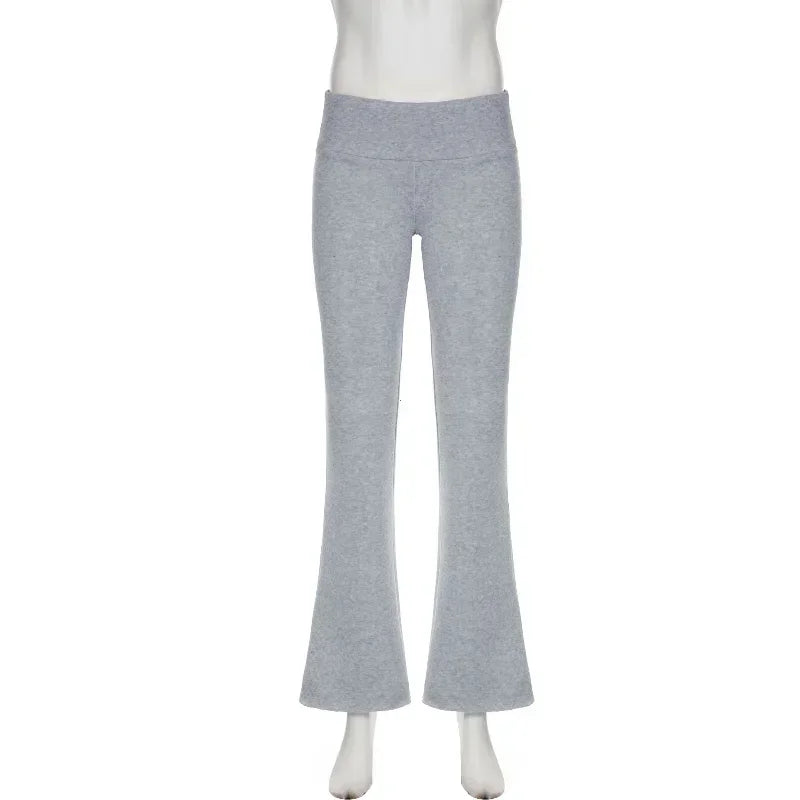 Sexy Basic Solid Flare Pants Slim Low-Waisted