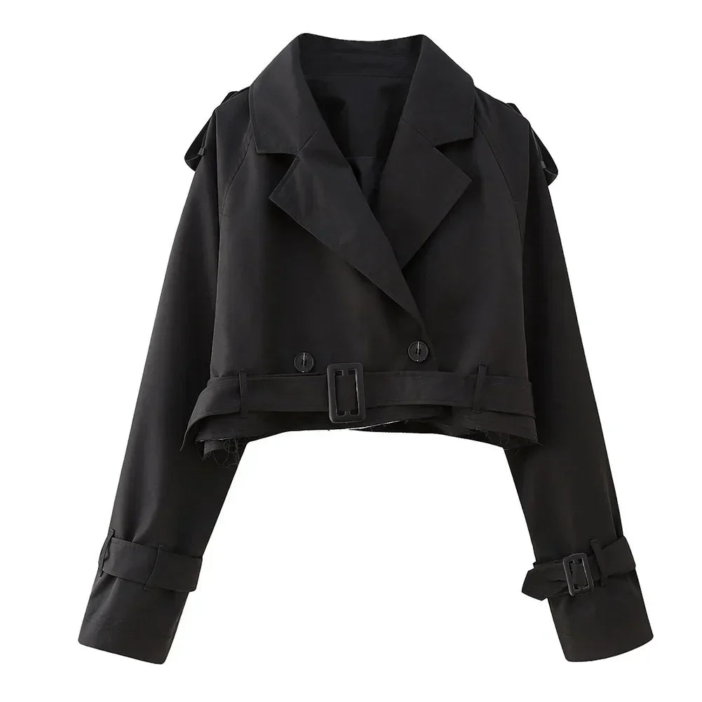Cropped Long Sleeve Double Breasted Trench Coat