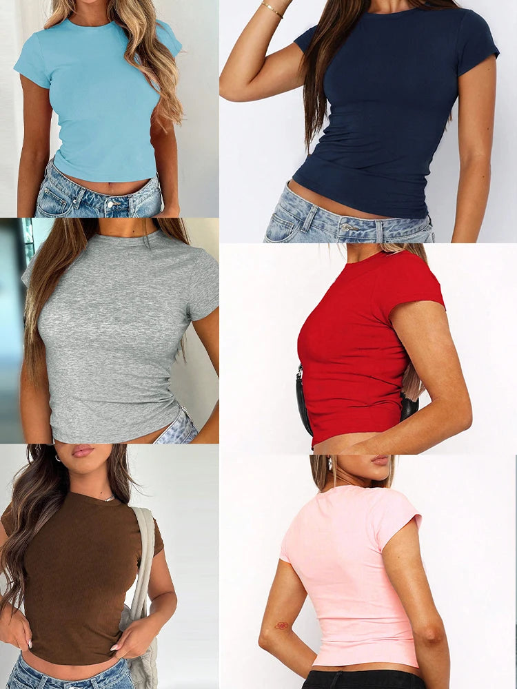 Sexy T-shirt Solid ,O-Neck Short Sleeve Top