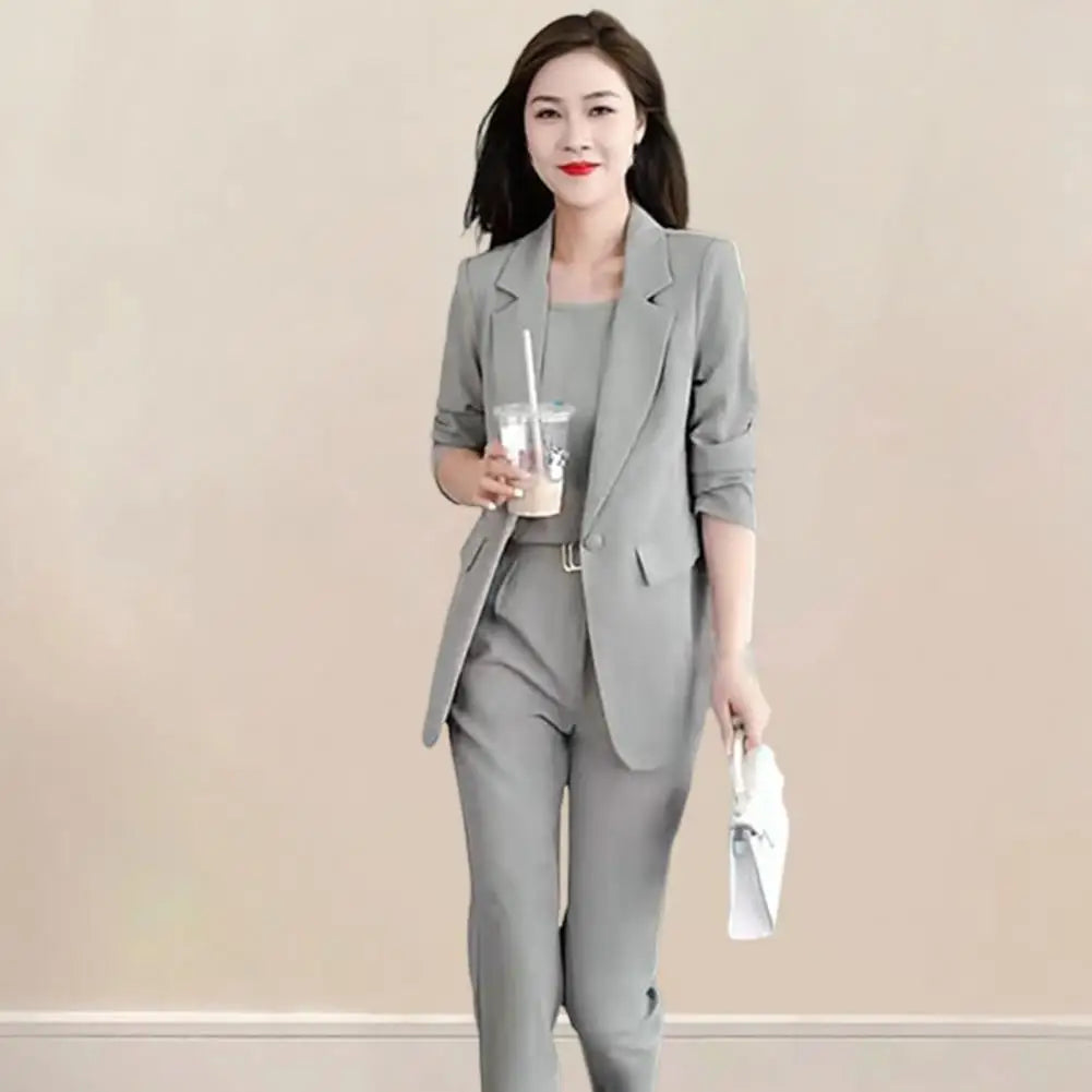 High Waist Pants Set Lapel Cardigan Vest