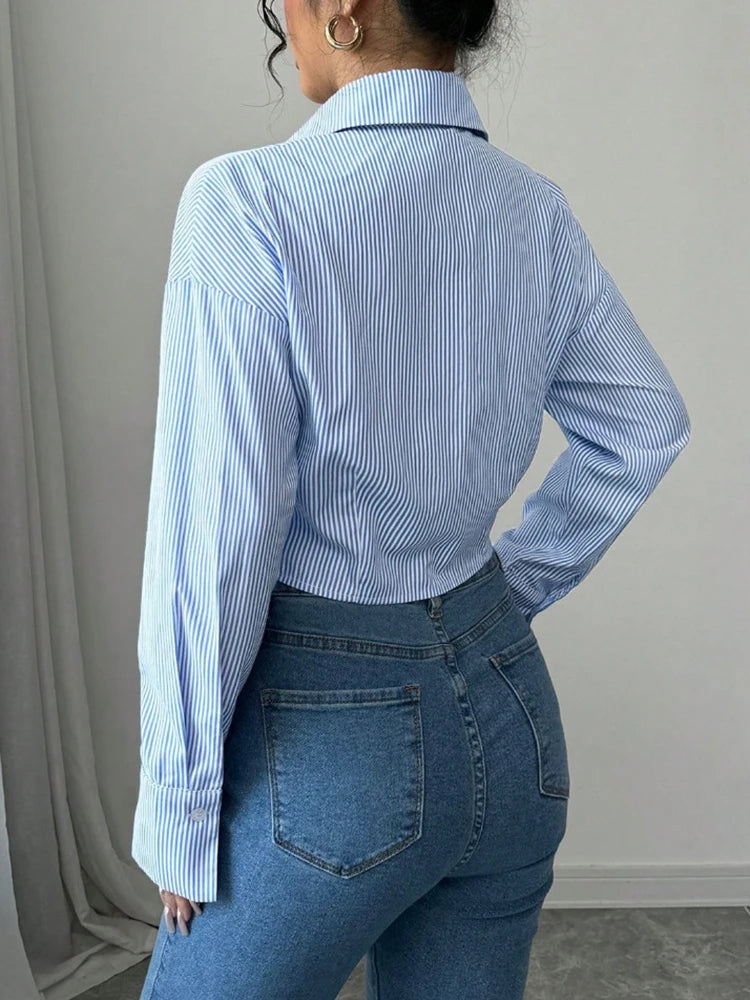 Long Sleeve Office Stripe  Blouses Clothing,Tops