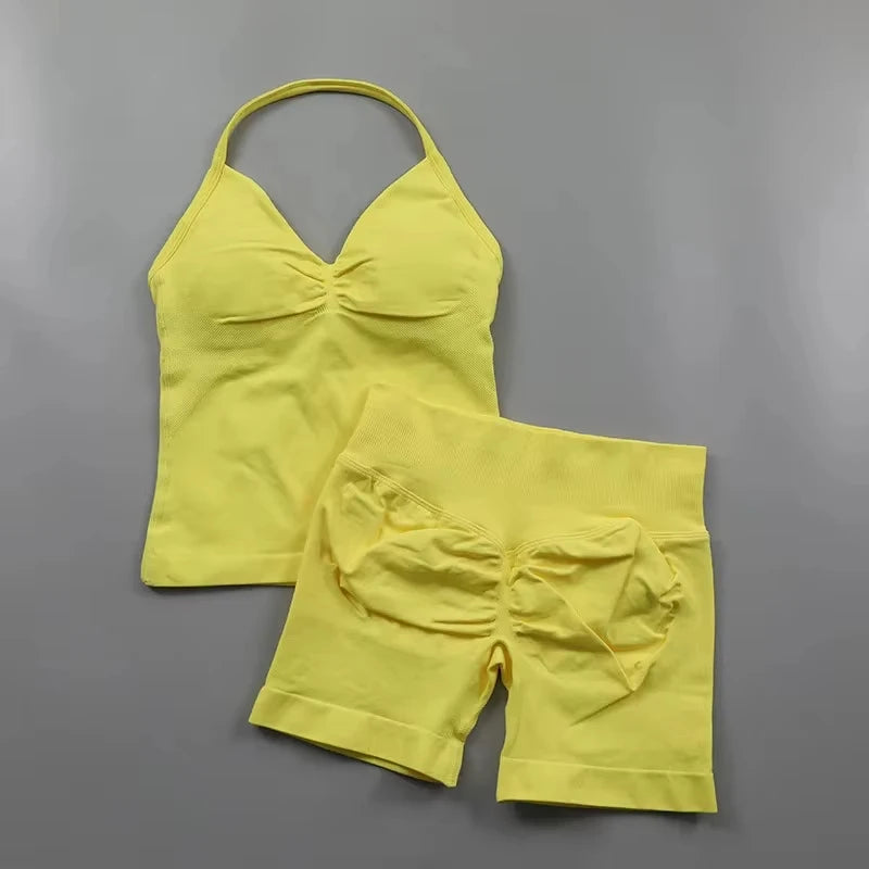 2Pcs Seamless Yoga Set  Padded Halter Tank