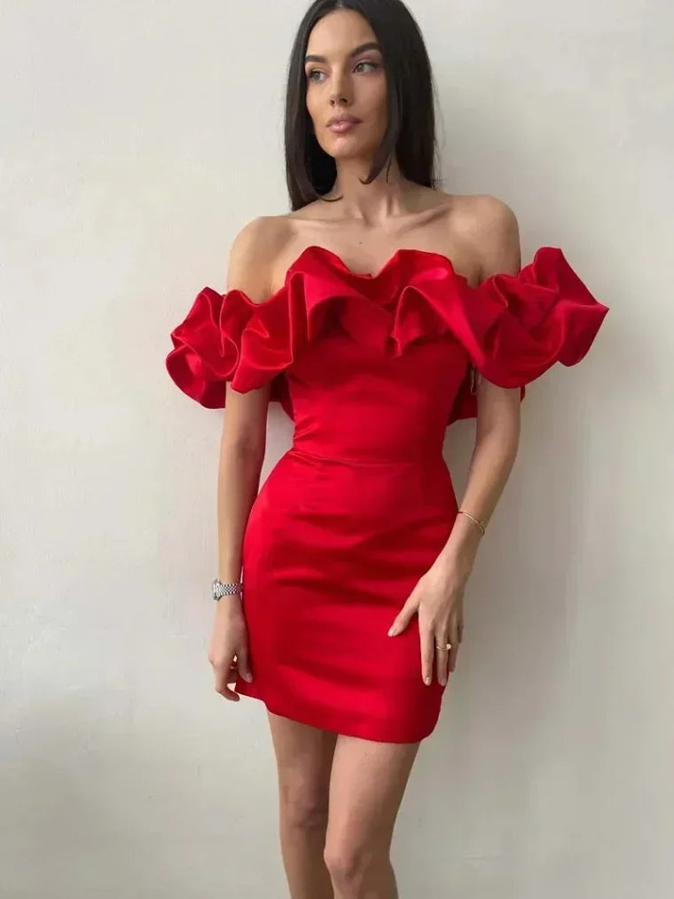 Ruffles Backless Strapless Mini Evening Dresses