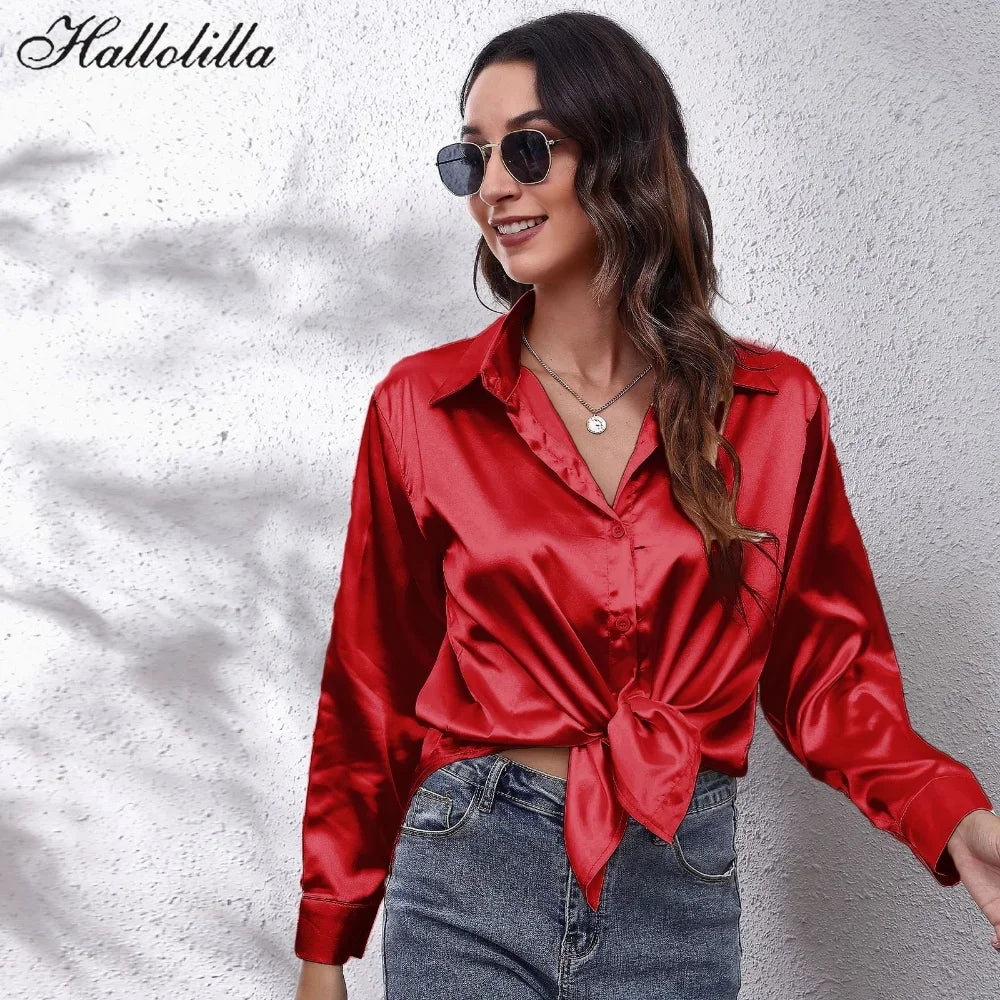 Casual Satin Blouse Long Sleeve