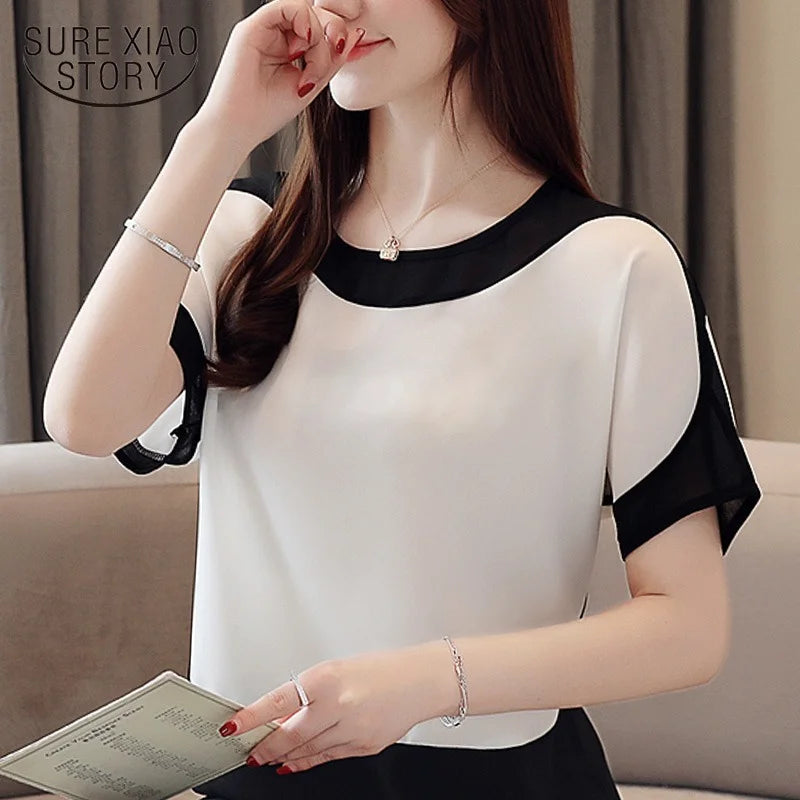 Short Sleeve Casual Chiffon Blouse