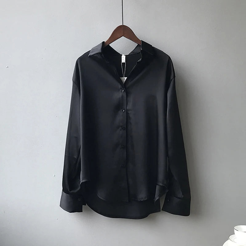 Satin Silk Shirt Long Sleeves Female Shirts