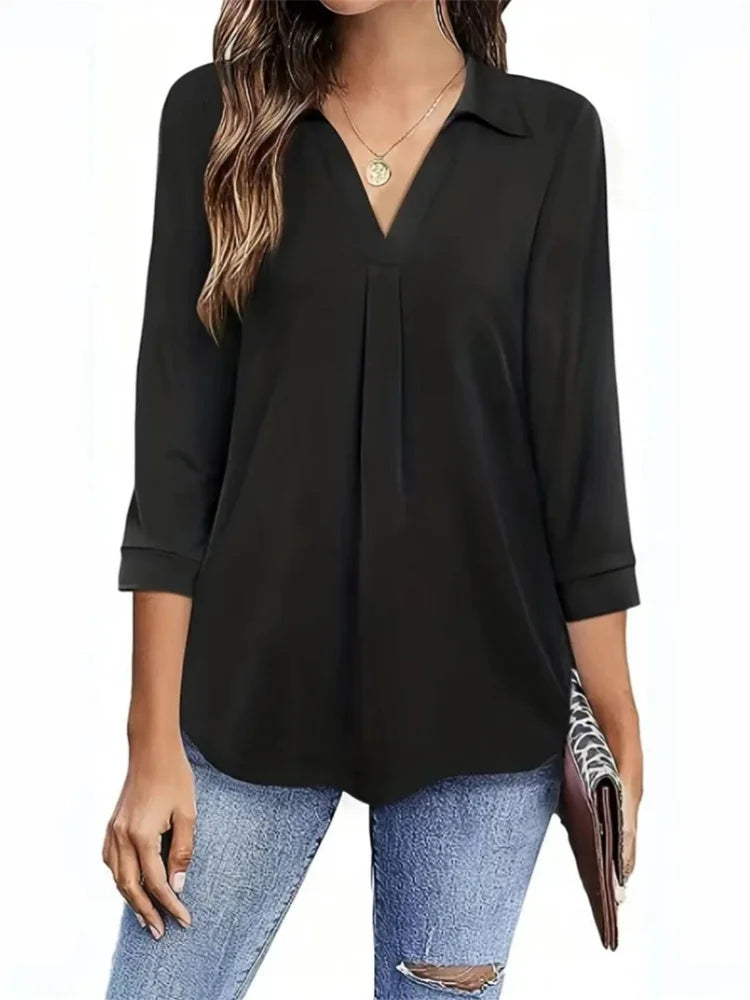 Three Quarter Sleeve Turn-down Collar Shirt