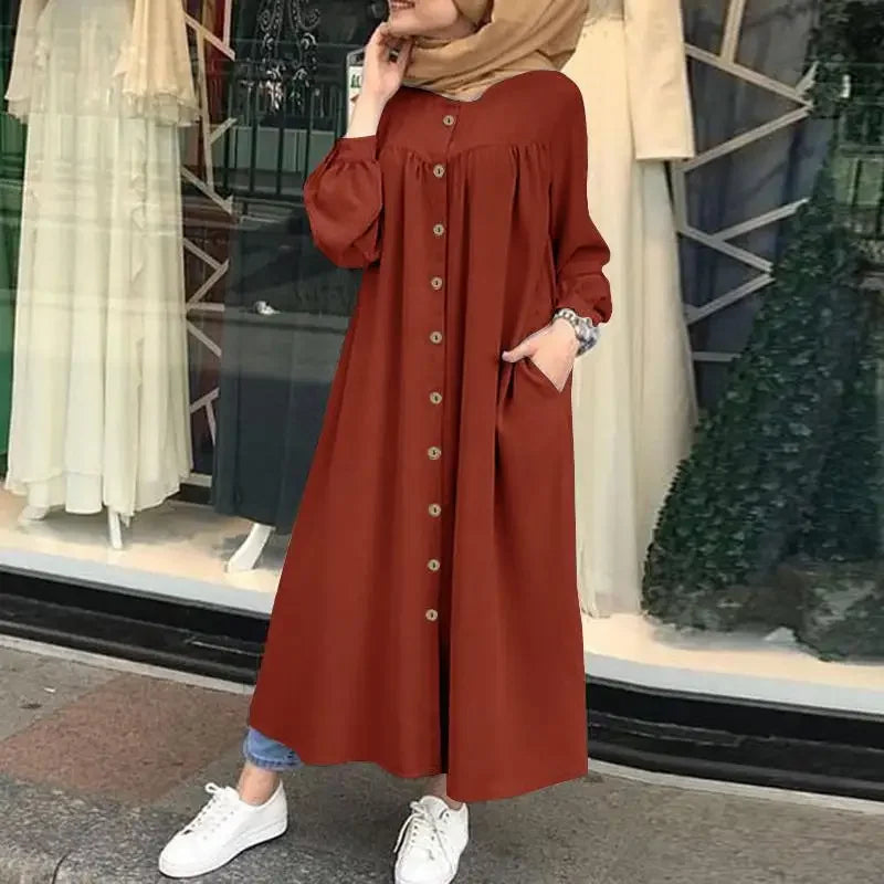 Elegant  Stand Collar Long Sleeve Cardigan Dress