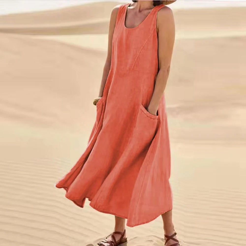 Cotton Linen Sleeveless Dress  Summer Pullover