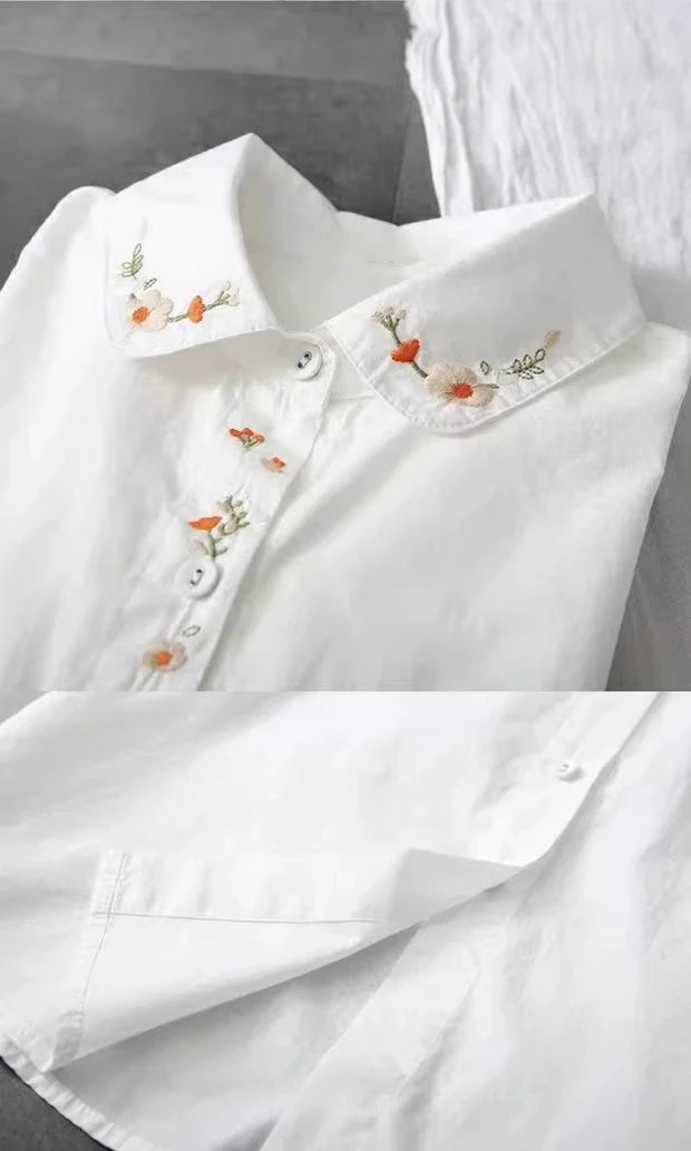 Cotton Embroidered Long Sleeve Blouse