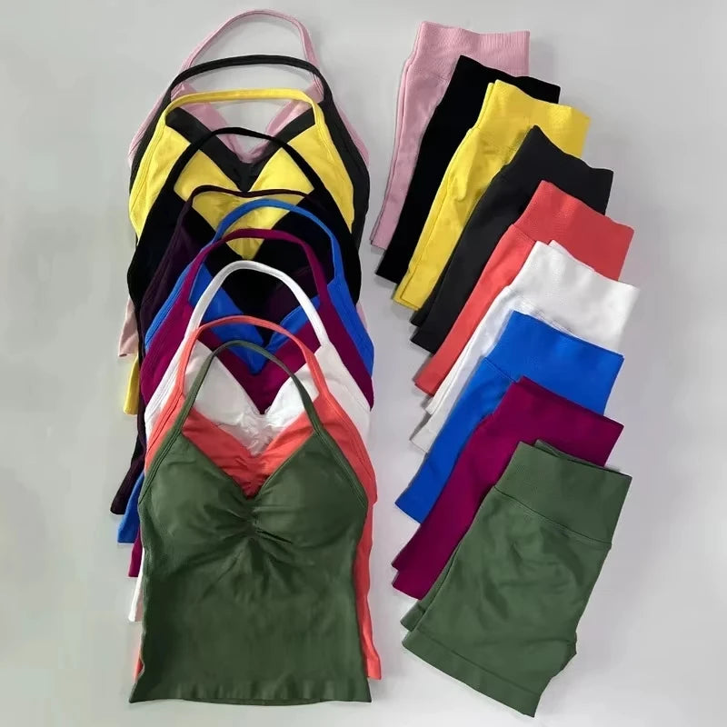 2Pcs Seamless Yoga Set  Padded Halter Tank