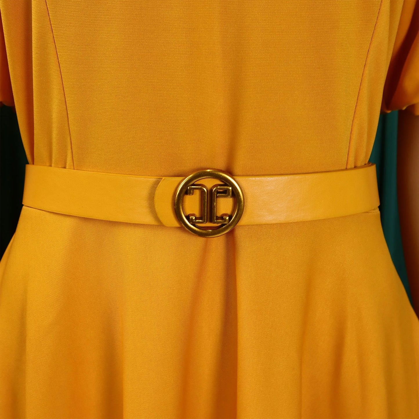 Short Sleeve Belt Waisted Pleated Mid Calf