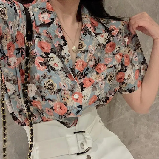 Casual Chiffon Short Sleeve Buttoned Shirts