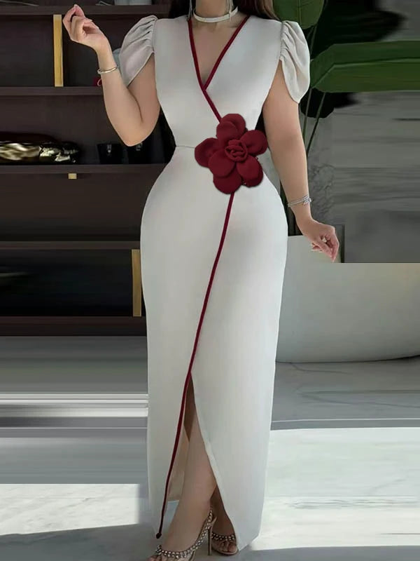 Floral V-neck Short Sleeves, Cocktail Party