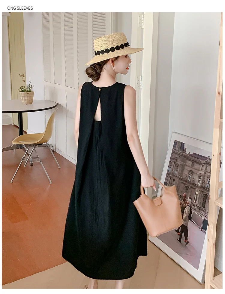 Plus Size Solid Sleeveless Backless Long Dress