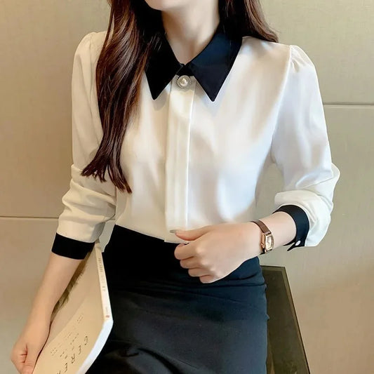 Casual Long Sleeve Turn-down Collar Tops