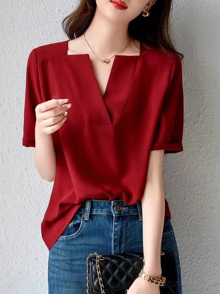Women Chiffon With Short Sleeve