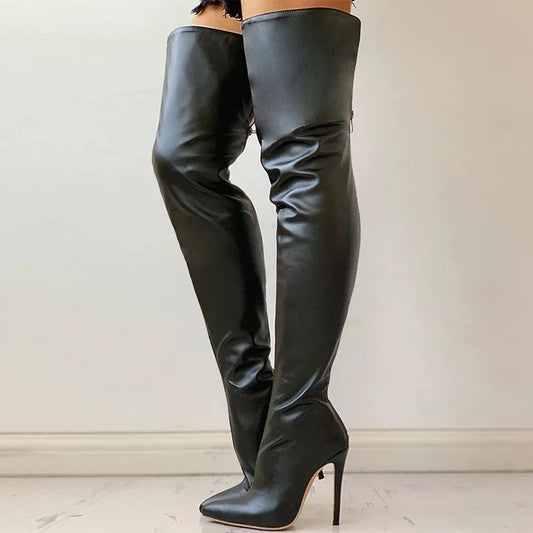 Over The Knee Boots  Zip Sexy Black