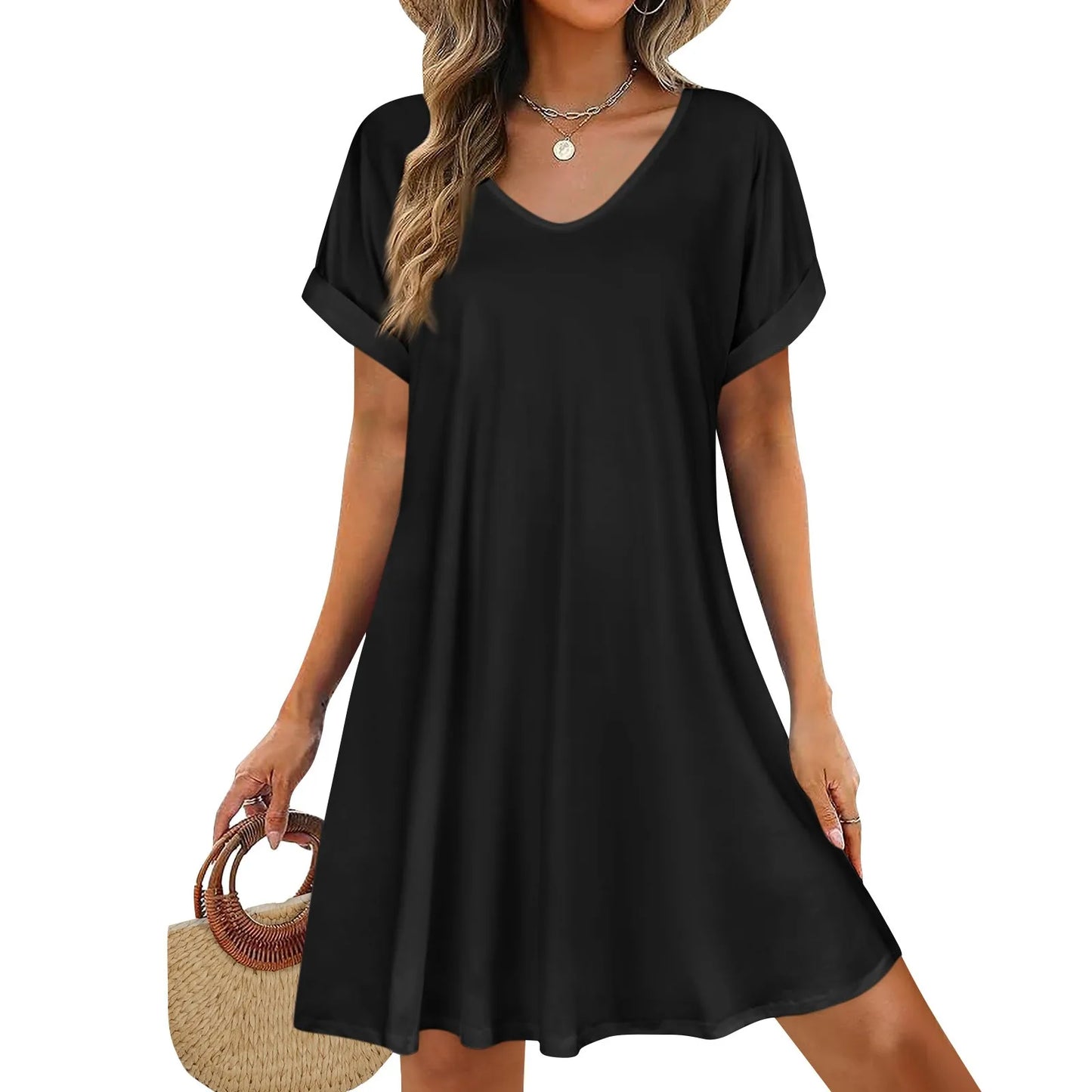 Short Sleeve T-shirt Dress Round Neck