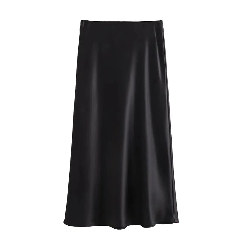 Satin Women High Waist Long Skirts