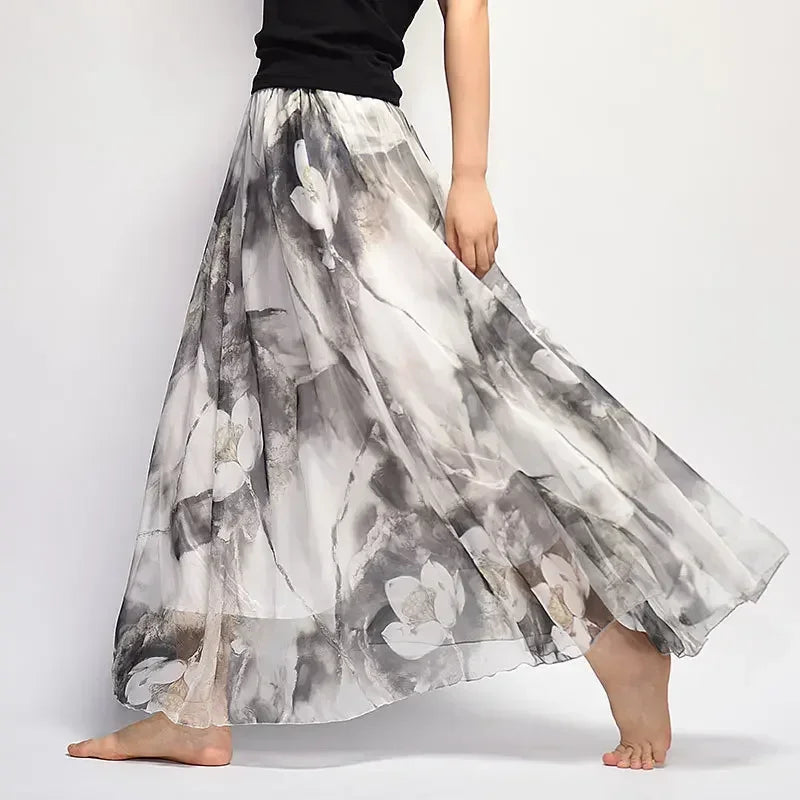 Vintage Chiffon High Waist Long Skirt