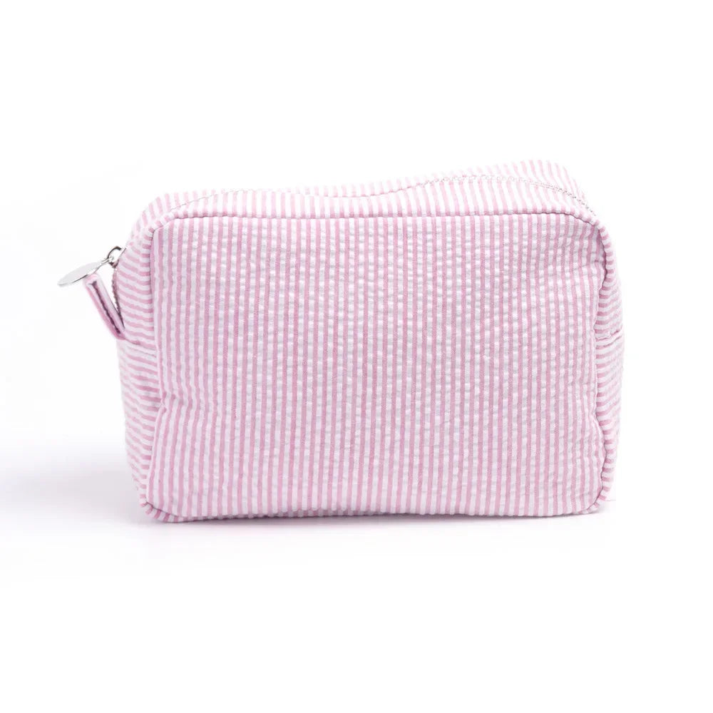 Seersucker Ruffle Cosmetic Travel Bag Makeup Bag
