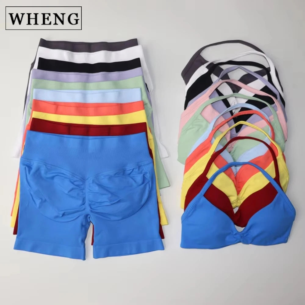 2 Piece Strappy Yoga Bra Top  Shorts Fitness