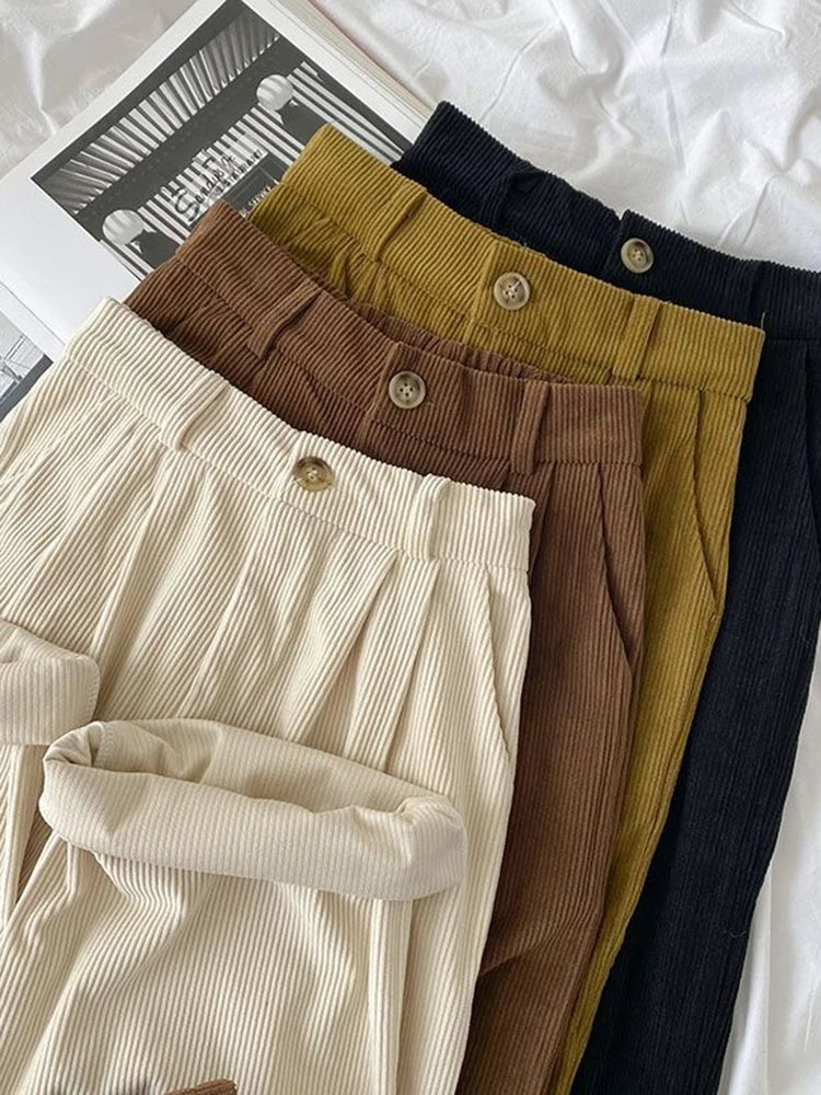 Corduroy Pants Full Length Trousers Coffee Pocket