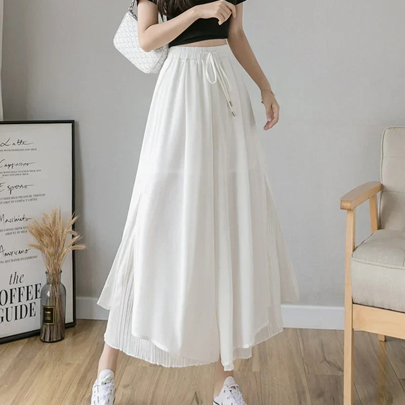Culottes Hem Double Layers Loose Pleated Pants