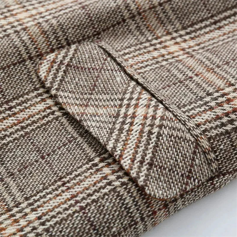 Single Breasted Plaid Long Sleeve  Blazers