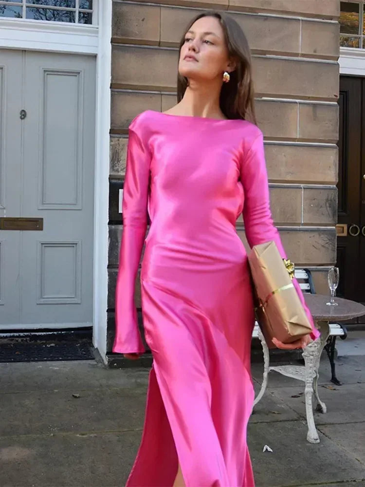 Evening Dress Backless Flare Sleeve Solid  Maxi