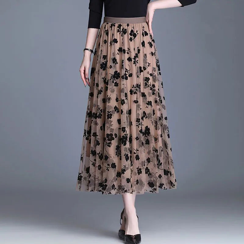 Flower Loose Midi Skirt Elegant