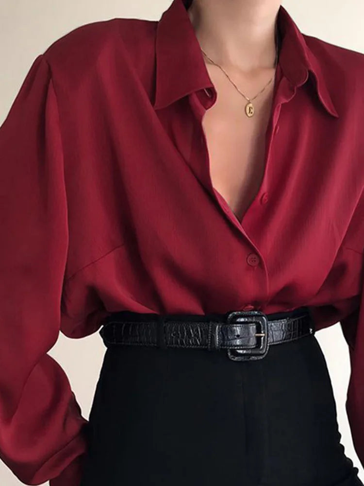 Button Blouses Turn Down Collar Long Sleeve