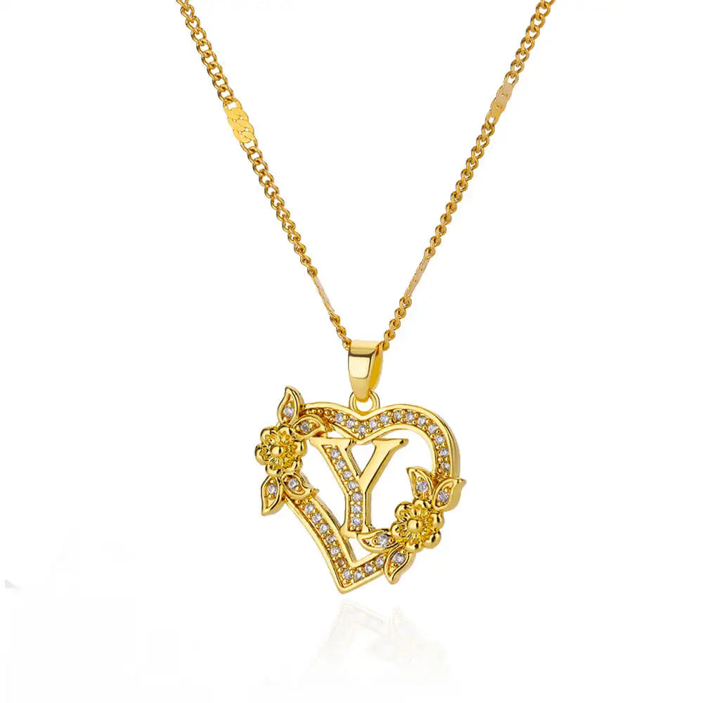 Heart Initial, Gold Color Stainless Steel Chain