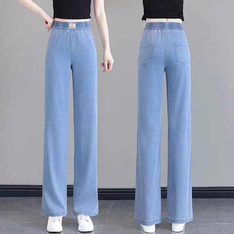 Tencel Jeans Wide Leg Pants Lightweight Stretch