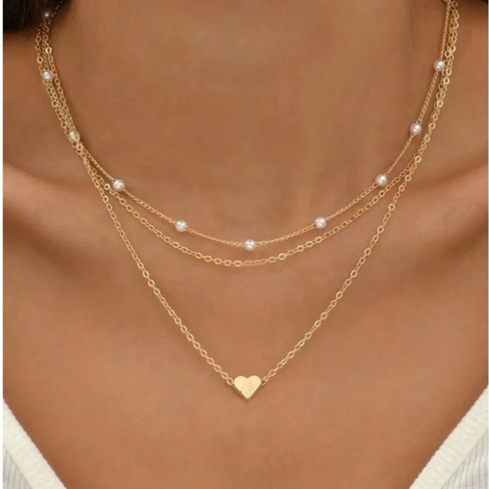 Pearl Necklace Set  Love Heart Waterproof Hypoallergenic