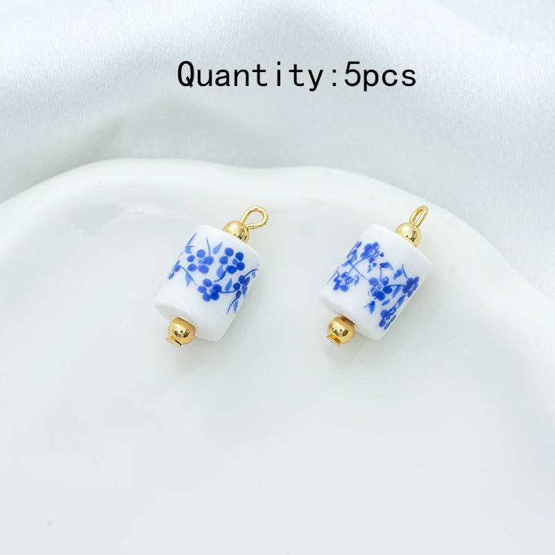 5Pcs Blue printing Adorable Ceramic Charms